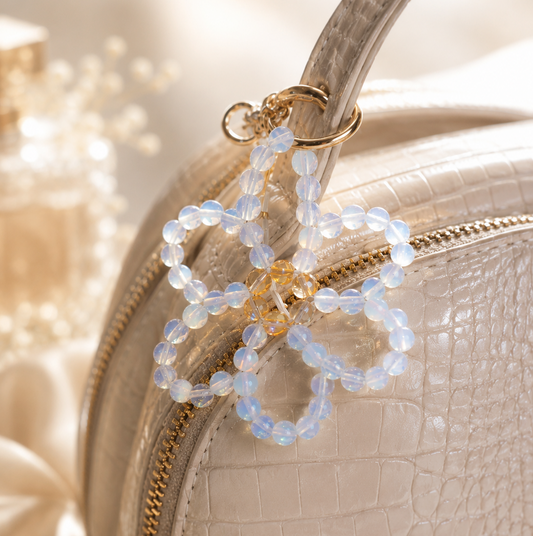 Crystal flower keychain with moonstone and citrine gemstones handmade with intention
