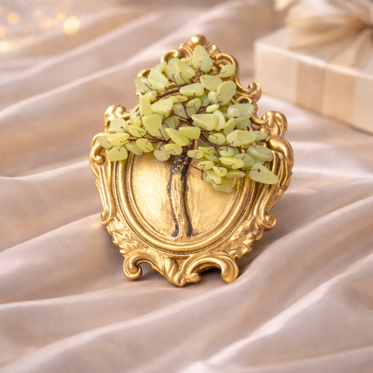 Peridot Crystal Tree of Life ceramic baroque frame unique gemstone gift