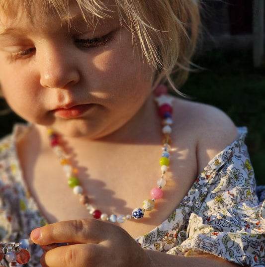 Handmade gemstone necklace for girls with pearls and crystals, unique gift for girl