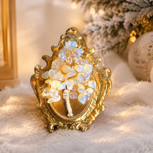 Handmade process of crafting an ornate frame for a Moonstone Crystal Tree of Life