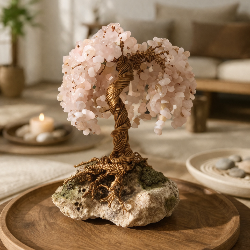 luxury crystal tree decor with natural gemstones and copper wire