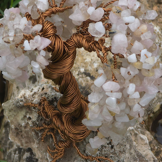 luxury crystal tree with natural gemstones rose quartz