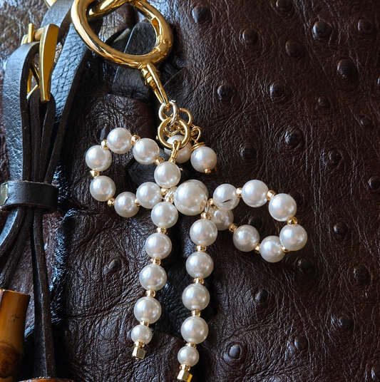 self love gift for her pearl bag charm with ceramic rose emotional healing gift