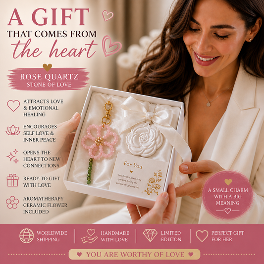 luxury rose quartz gift set for her self love crystal flower handmade jewelry