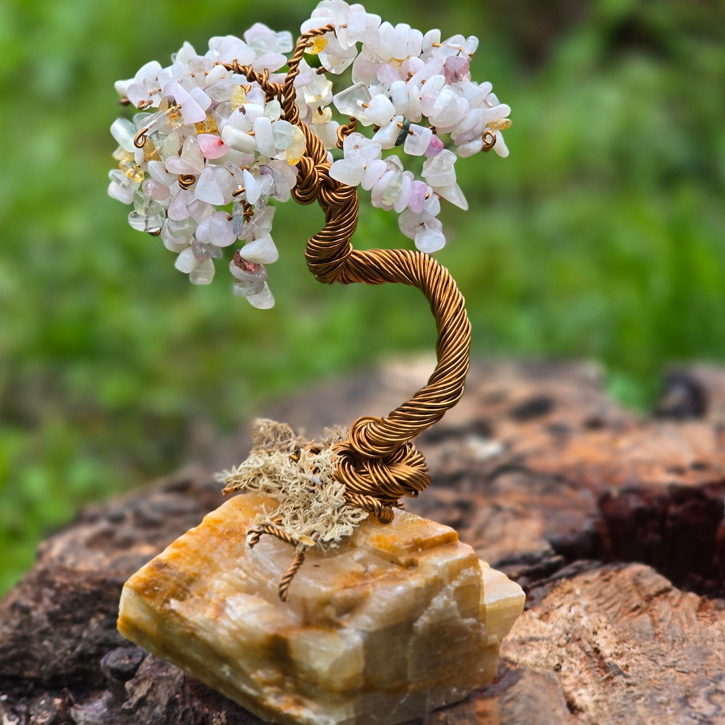 Tree of Life healing crystal tree with moonstone quartz and agate – gemstone decor