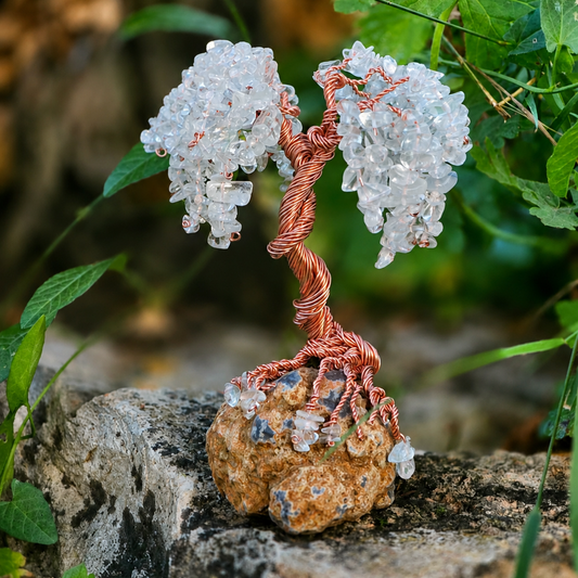 Handmade crystal tree made with natural gemstones and copper wire