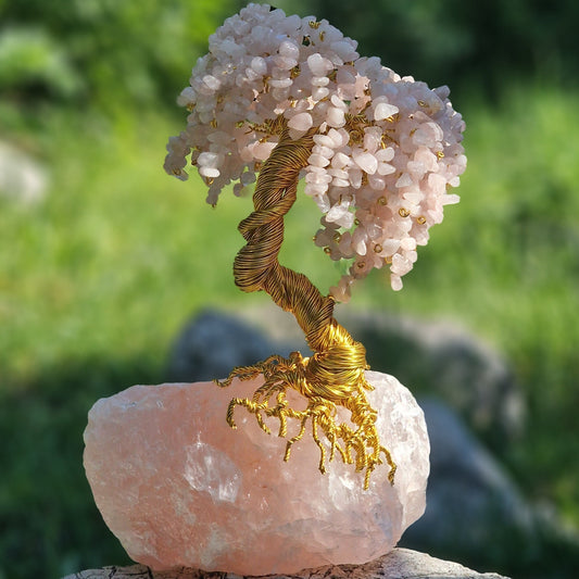 Handcrafted Rose Quartz Tree of Life with natural gemstone chips,Rose Quartz crystal tree for love and emotional healing 