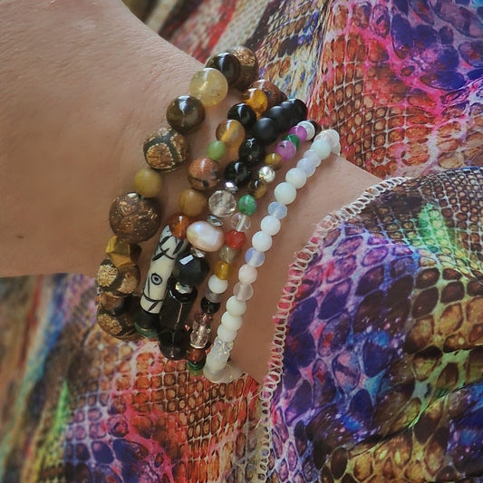 Handcrafted gemstone bracelet sets made with natural crystals for energy and intention