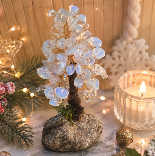 Handmade Christmas Tree of Wishes crafted from natural Moonstone