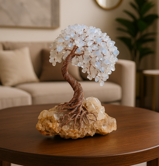 Crystal Tree of Life with natural gemstones, handmade healing crystal tree decor for feng shui harmony, spiritual balance and mindful home energy