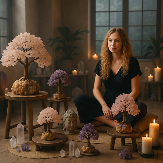 Handmade Crystal Tree of Life sculpture with natural gemstones, healing crystal decor, feng shui home energy, artisan crystal tree from the Rhodope Mountains