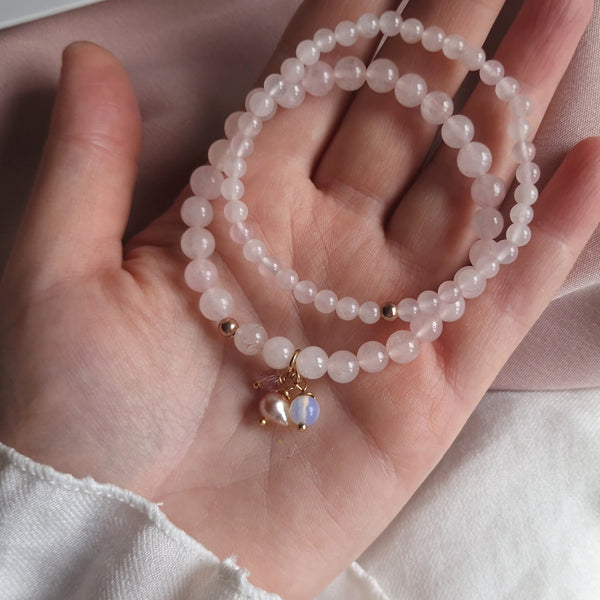 Handmade natural stone bracelet with rose quartz and amethyst