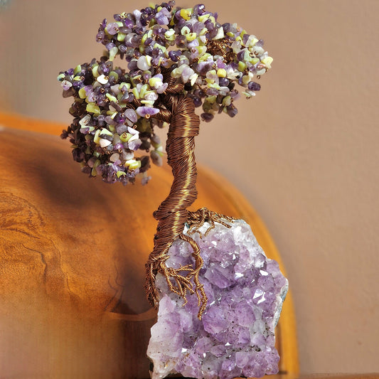 Elegant Amethyst Crystal Tree Sculpture in Modern Home Decor Setting