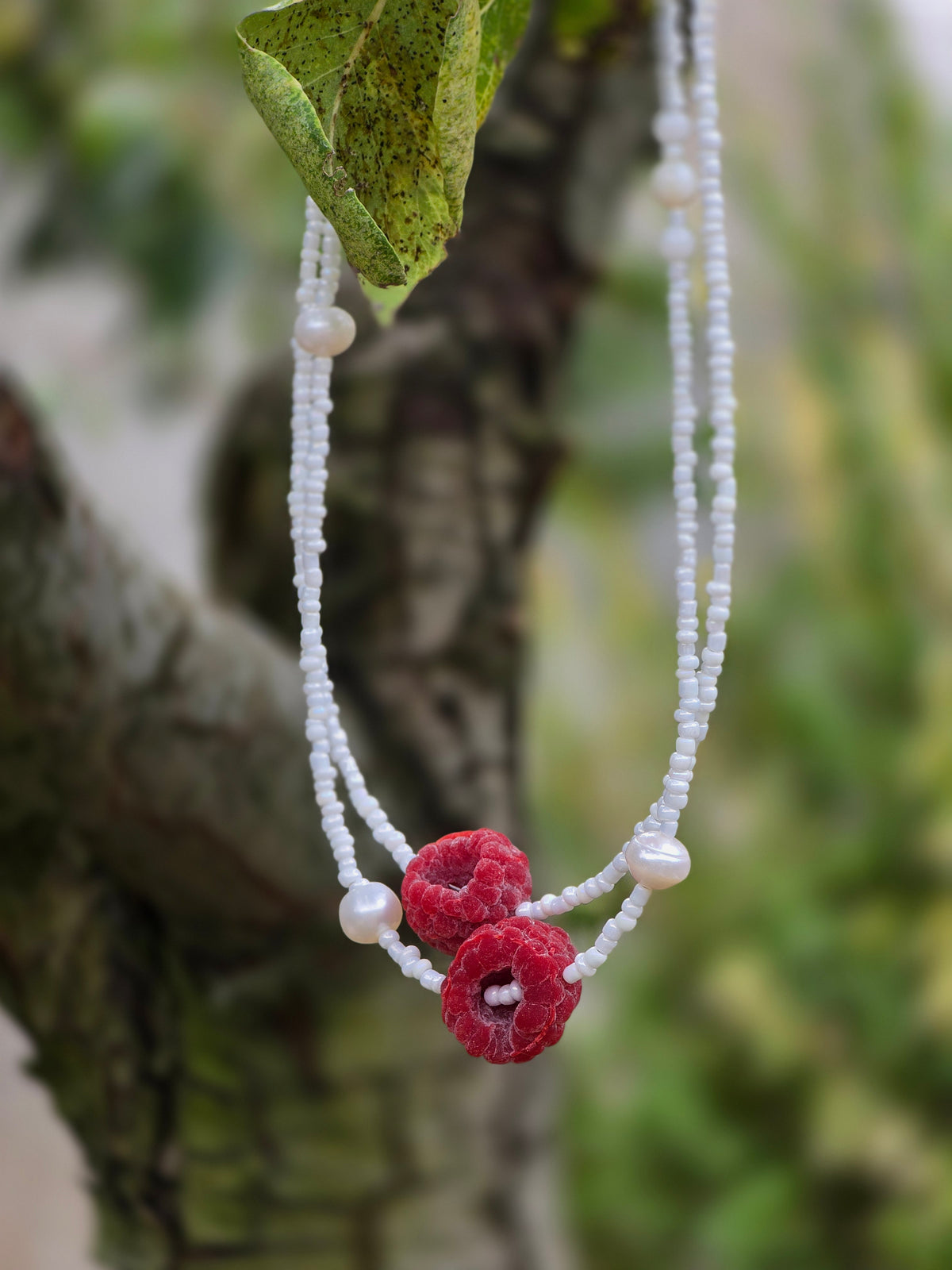 Realistic Raspberry Pearl Choker – Dainty Handmade Necklace by SIVONA