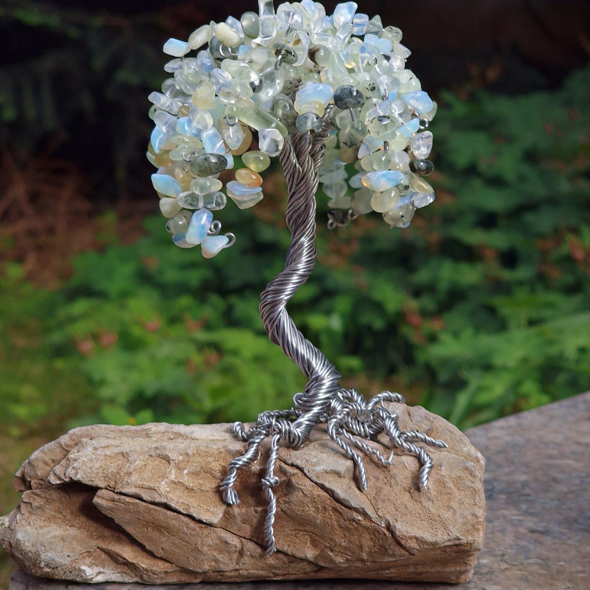 Crystal Tree with Moonstone & Quartz – Intuitive Energy Decor for Zen Living, Energy Crystal Tree for Zen Home Decor, Unique Crystal Tree Sculpture for Home or Office, Handmade Tree of Life with Semi-Precious Stones