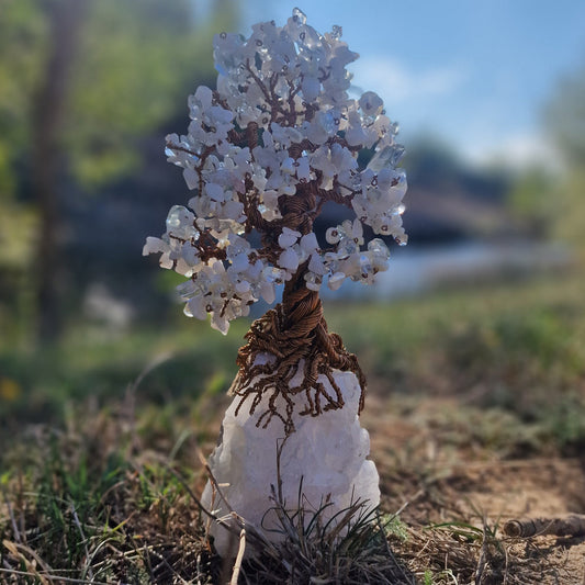 Crystal tree of life with mother of pearl and clear quartz – luxury feng shui decor