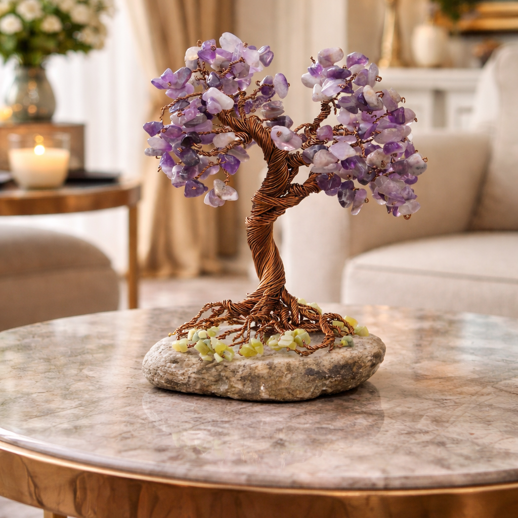 unique crystal tree gift for her amethyst and peridot handmade one of a kind