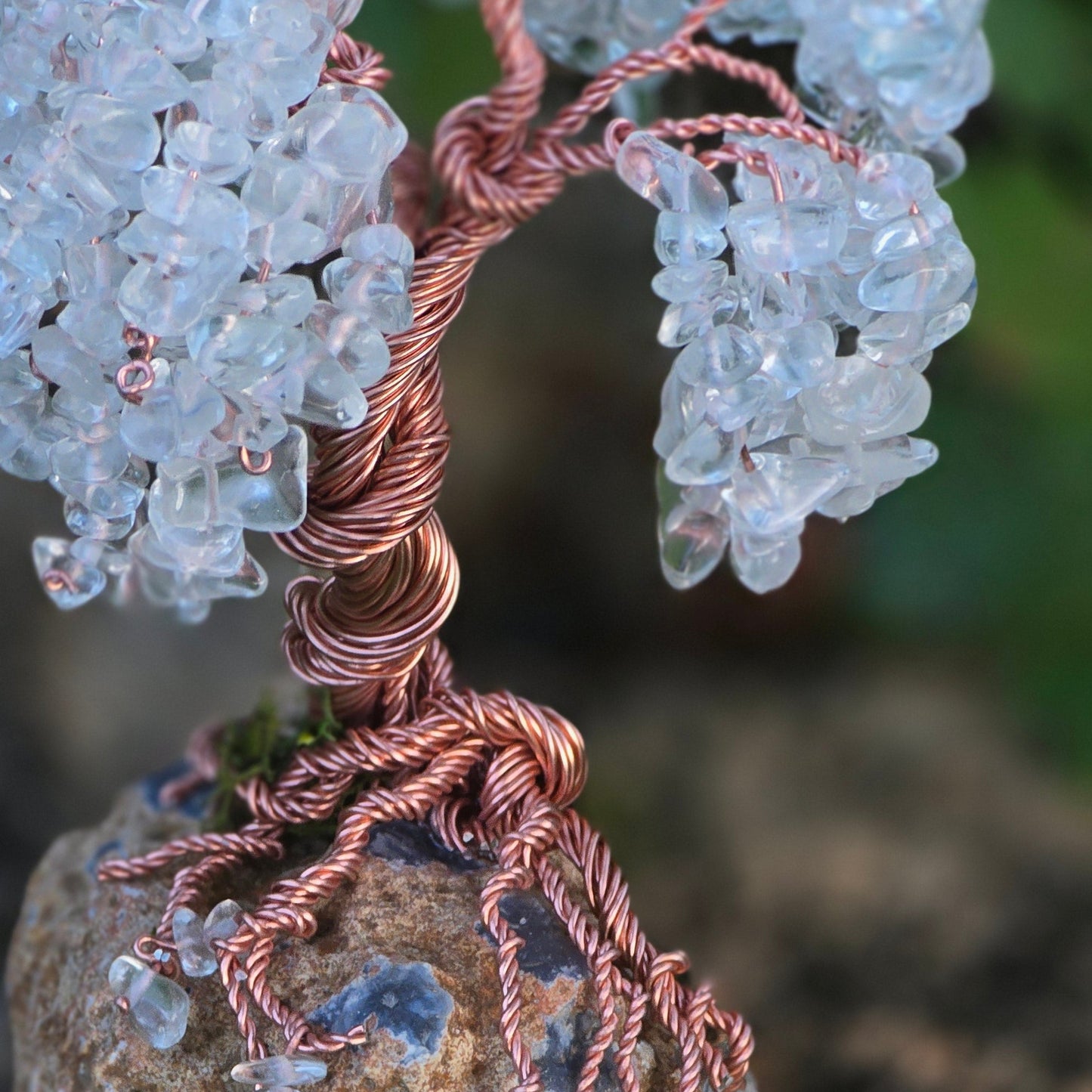 Artisan Tree of Life sculpture featuring hundreds of Clear Quartz gemstones and natural stone