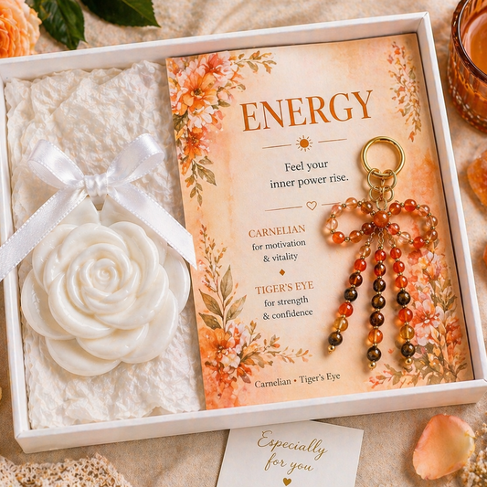 carnelian tiger eye crystal gift set for motivation and confidence
confidence crystal gift for her with tiger eye and carnelian charm
