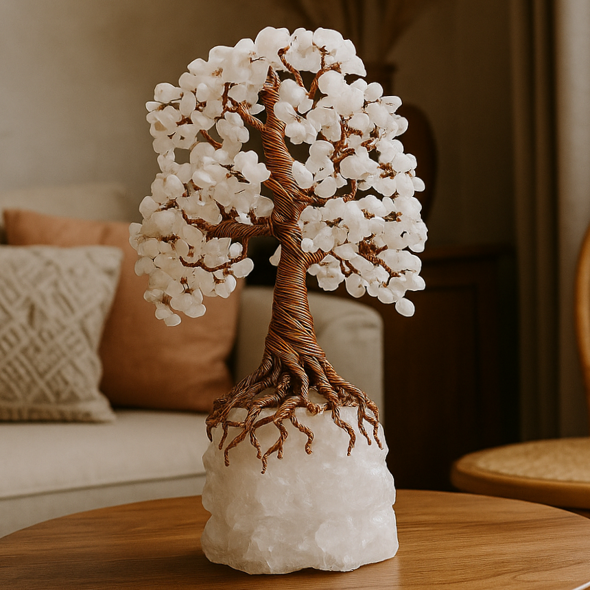 Crystal Tree of Life with Mother of Pearl, Clear Quartz & White Crystal Base – 26 cm (10.2 in)