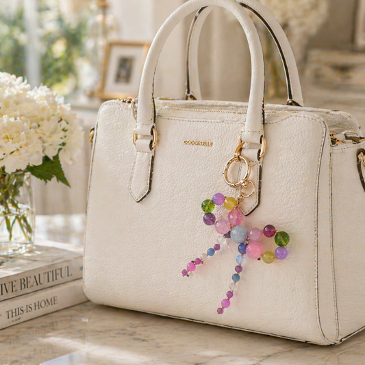 colorful gemstone bag charm with rose quartz amethyst agate jade phone charm