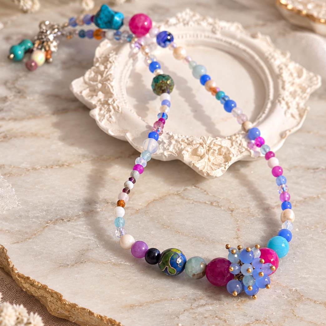 Colorful gemstone choker necklace for girls handmade by SIVONA