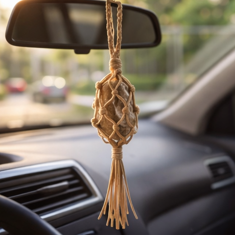 crystal macrame diffuser used in car hanging from mirror