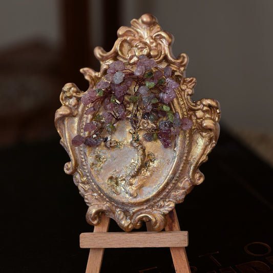 Crystal Tree, Handmade Tree of Life sculpture with Rose Quartz and Peridot in ceramic frame