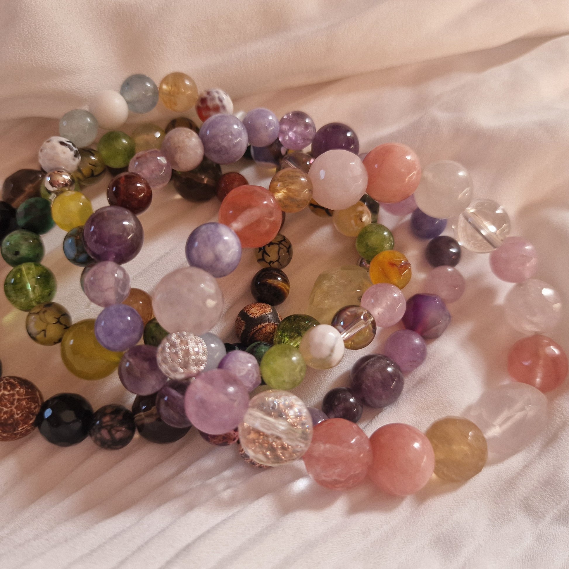 Spiritual Energy Bracelet Set – Rare Healing Crystals on Stretch Cord (17.5–18 cm)