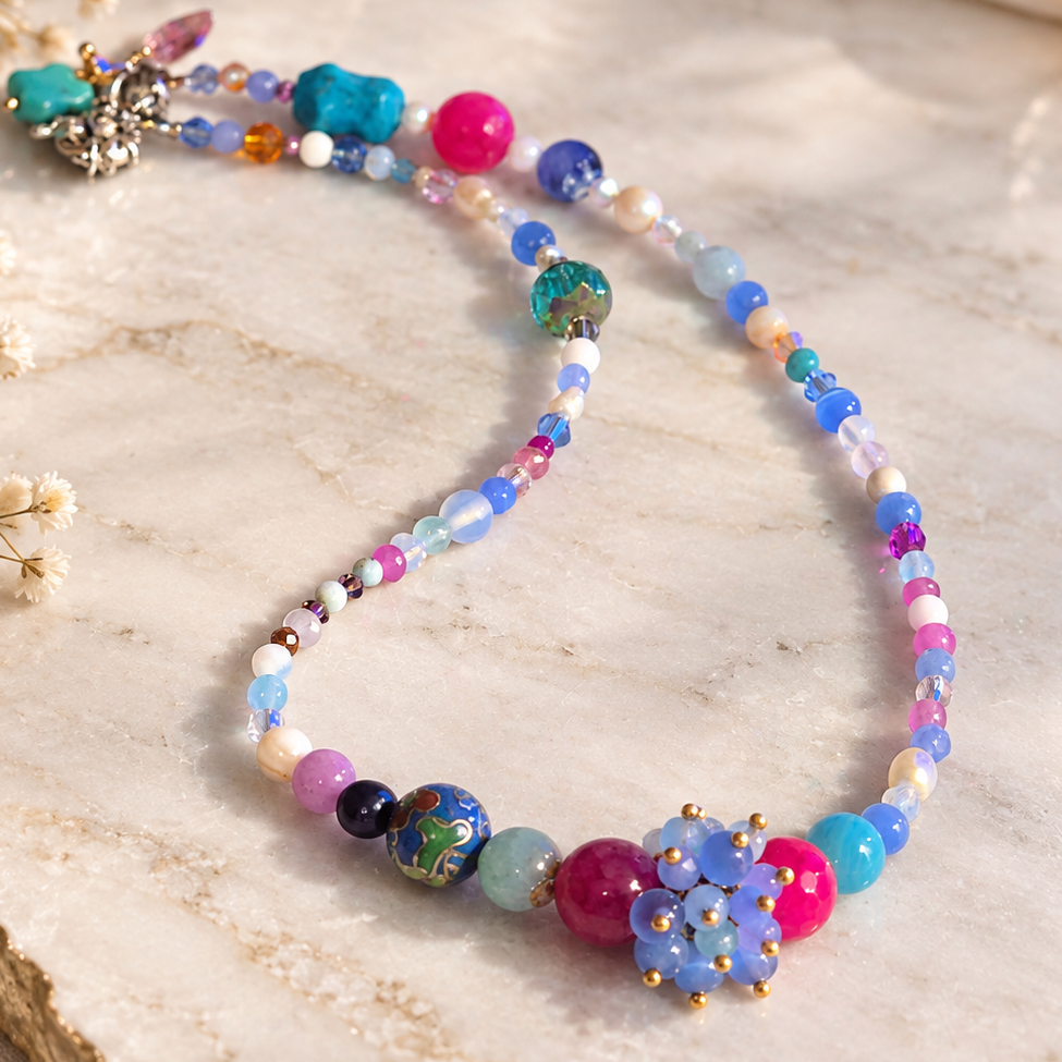 Colorful gemstone choker necklace for women and teen girls