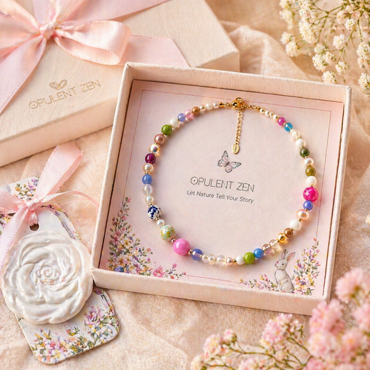 Gift set for girls with gemstone necklace and ceramic rose, meaningful birthday gift for daughter