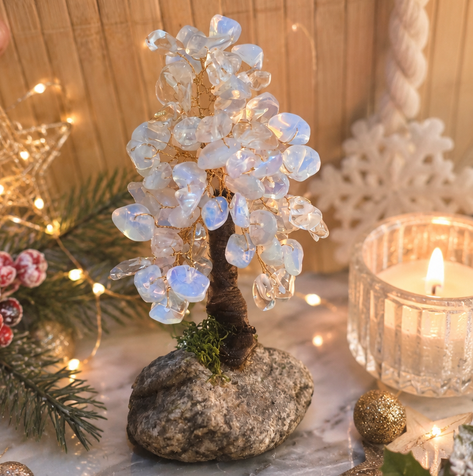 Handmade Christmas Tree of Wishes made with natural gemstones