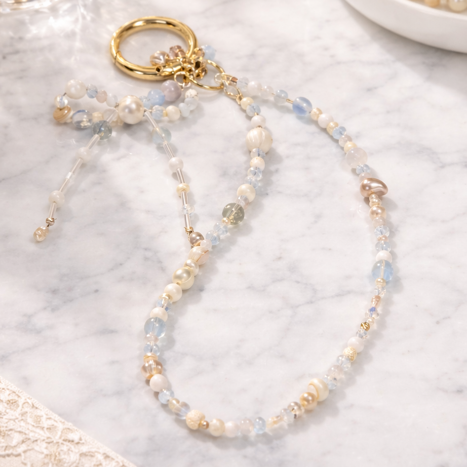 healing crystal gift set feminine energy moonstone and pearls luxury bag charm and phone charm