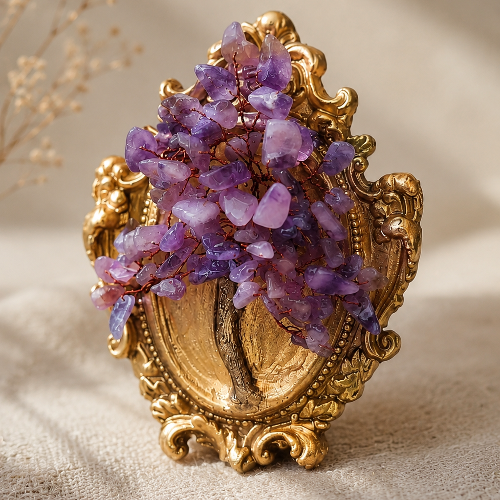 Luxury Amethyst Petite Crystal Tree Styled in Elegant Home Interior