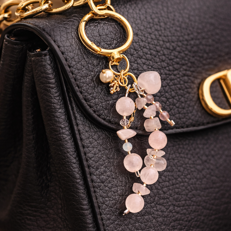 Rose quartz luxury gift for her with bag charm