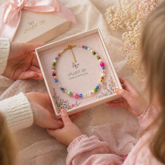 Crystal necklace gift for girl with natural gemstones, luxury kids gift