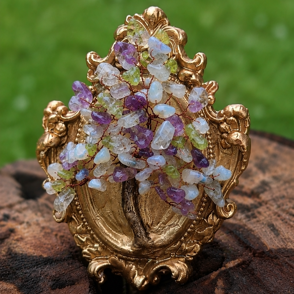 Luxury mixed gemstone crystal tree displayed as elegant spiritual home decor