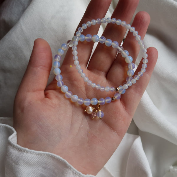 2-Piece Natural Moonstone Crystal Bracelet Set