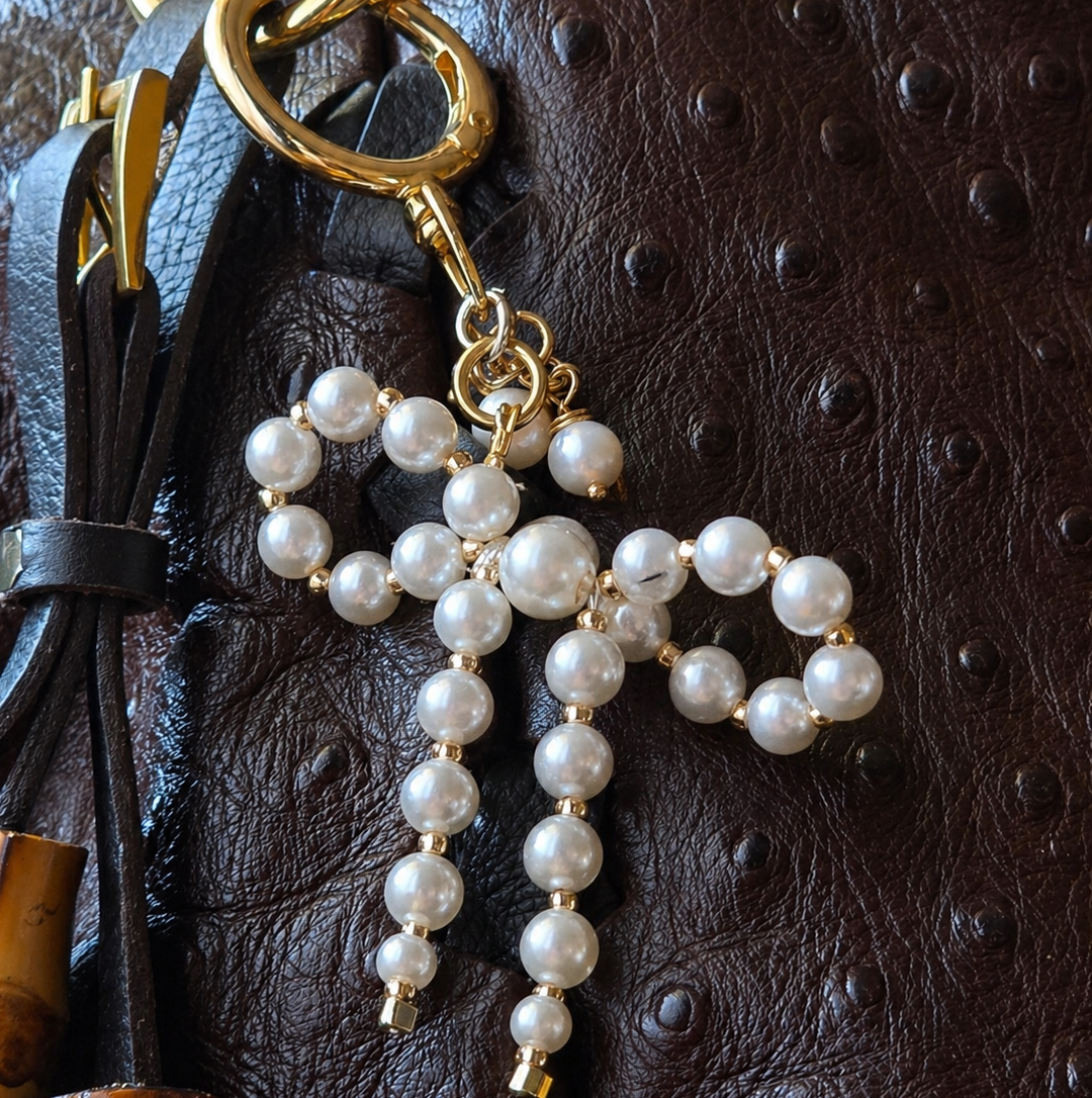 self love gift for her pearl bag charm with ceramic rose emotional healing gift