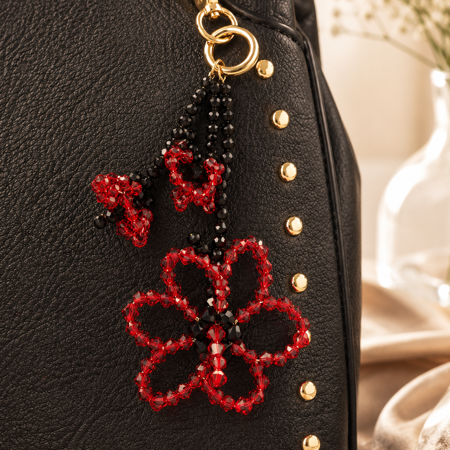 Luxury red crystal handbag charm handmade with sparkling Austrian crystals