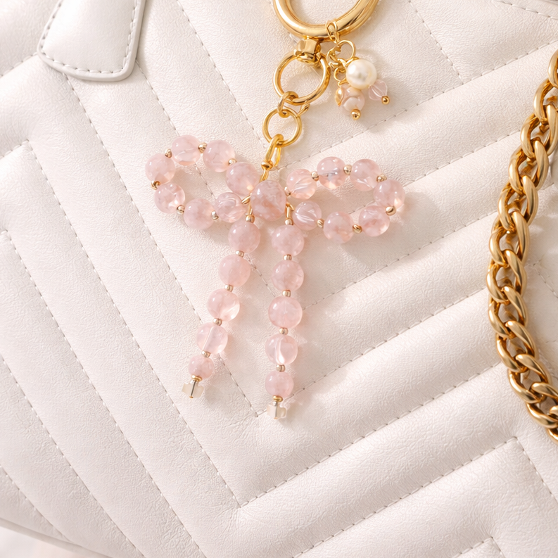 rose quartz bag charm luxury gemstone handbag accessory