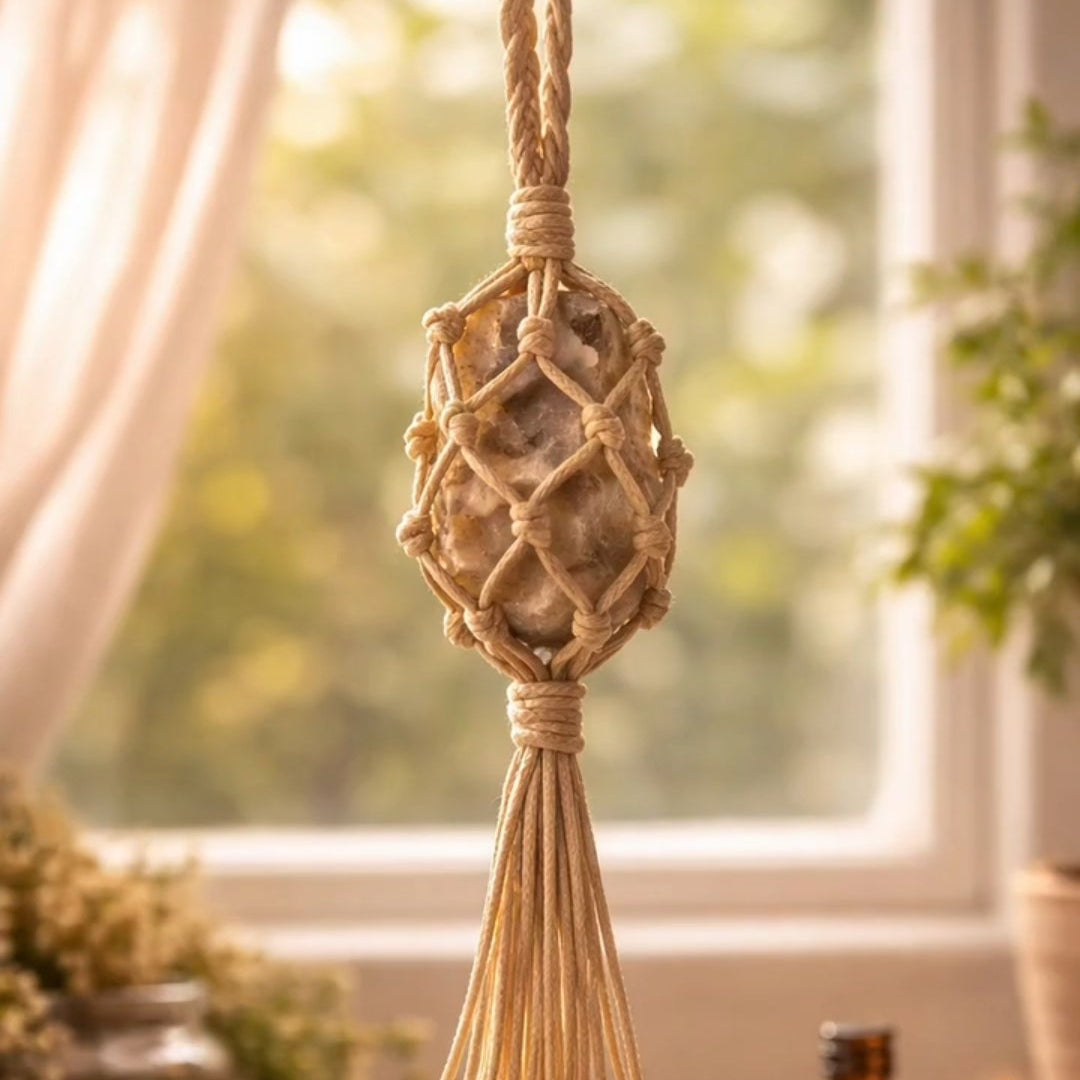 crystal talisman aroma diffuser handmade natural stone macrame