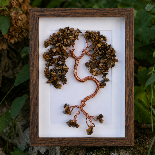 Handmade Tiger Eye Tree of Life wall art with genuine natural gemstones – meaningful gift for him