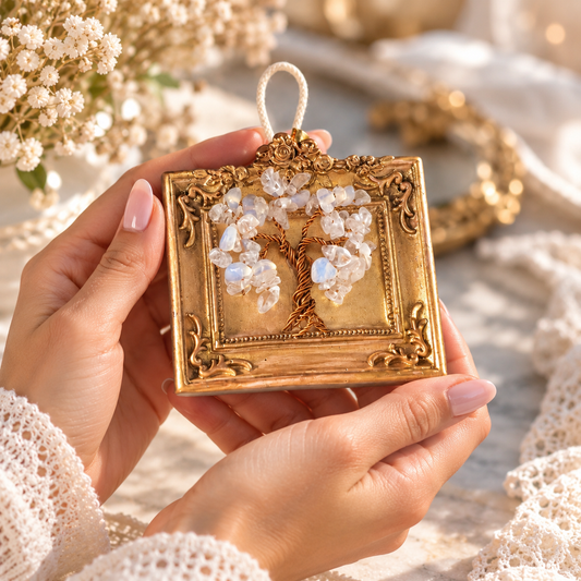 Miniature Moonstone Tree of Life in gift box – handmade gemstone gift