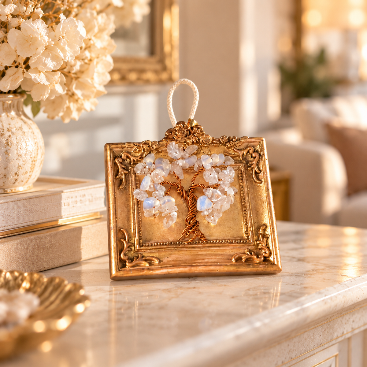 Miniature Moonstone Tree of Life handmade gemstone art by SIVONA