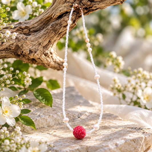Minimalist raspberry pearl necklace for women and girls