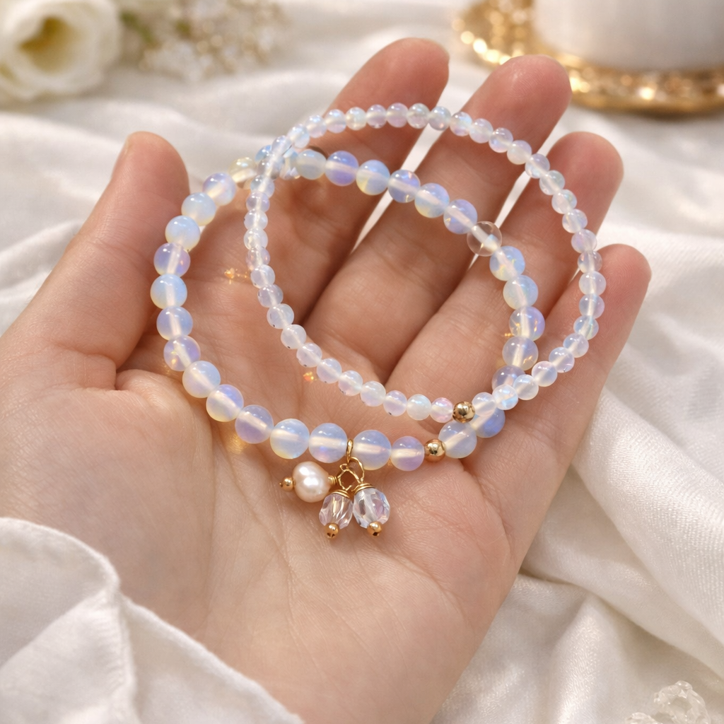Moonstone bracelet for women with rose gold and sterling silver accents