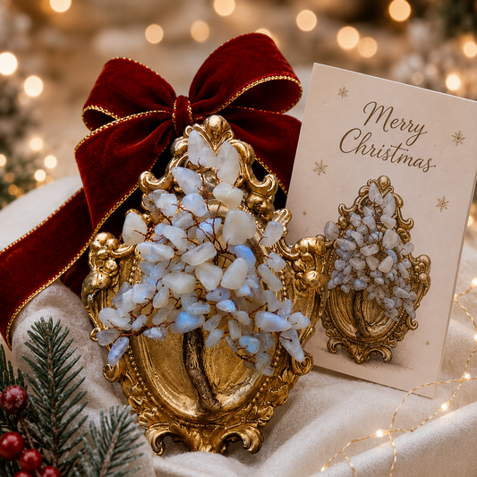 Moonstone Crystal Tree of Life handmade luxury Christmas gift in ornate gold frame