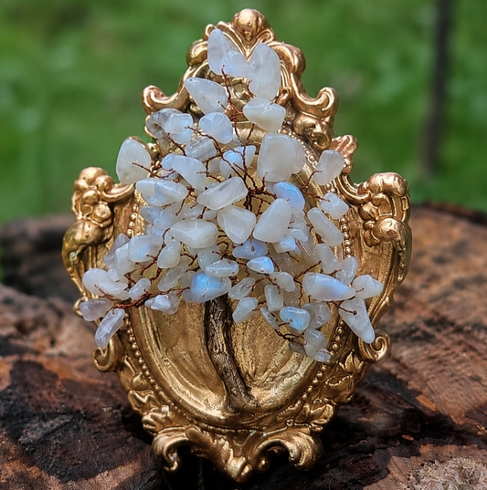 Moonstone crystal tree sculpture for feminine home decor and calming interior styling
