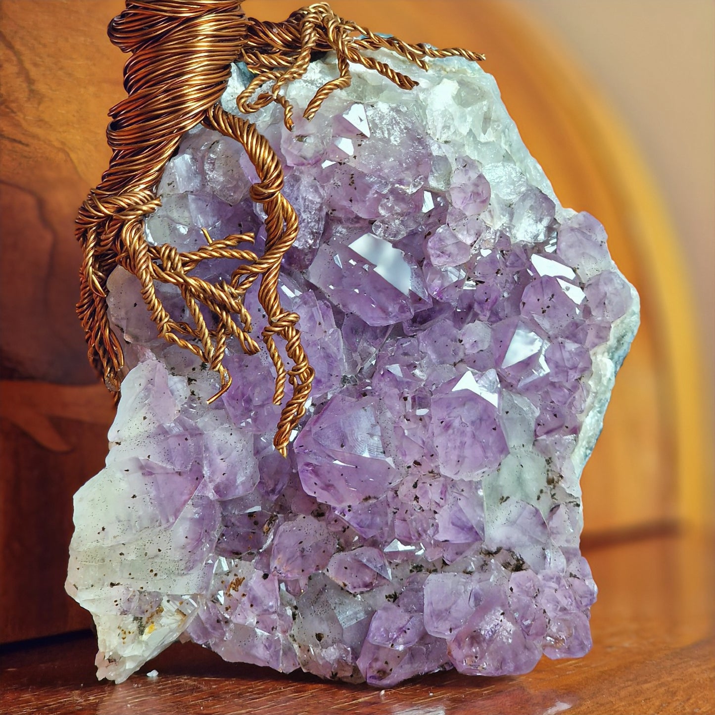 Natural Amethyst druzy cluster serving as the base for the Crystal Tree of Life